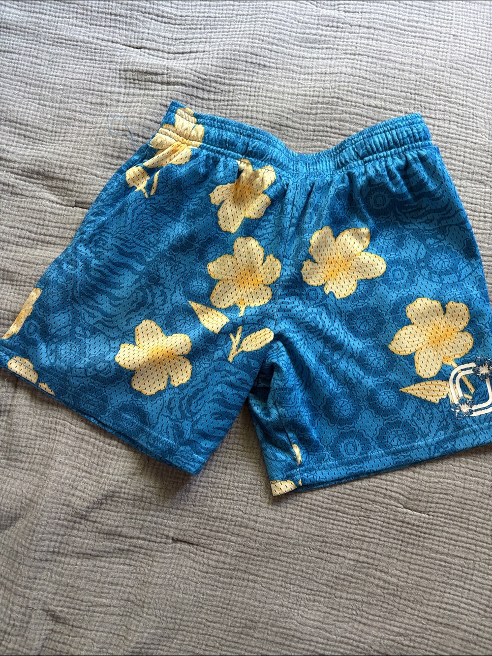OVERTIME Mesh Kids Shorts with Yellow Flower Print